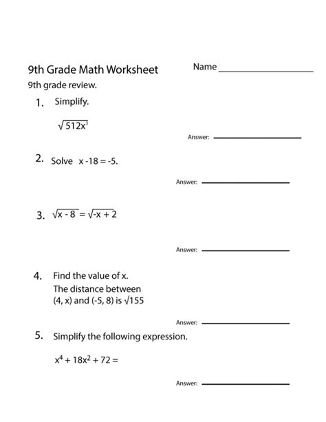 Grade 9 Math Worksheets Printable Free Practice