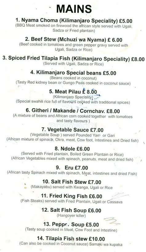 Kilimanjaro Menu, Menu for Kilimanjaro, Perry Barr, Birmingham - Zomato UK