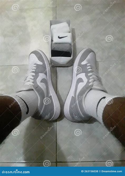 Nike Air Jordan 1 Low White Wolf Grey Outfit Editorial Stock Photo ...