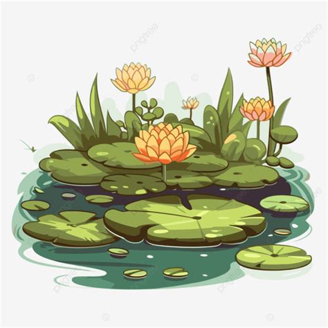 Lily Pad Vector, Sticker Clipart Lily Pond With Colorful Flower Shaped Lilies Cartoon, Sticker ...