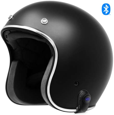 GDM RENEGADE Bluetooth Open Face Motorcycle Helmet 3/4 Vintage Matte B ...