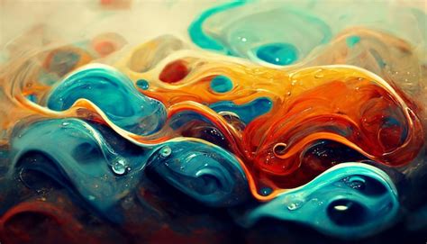 Premium Photo | Liquid paint abstract background colorful cyan orange thick paint art realistic ...