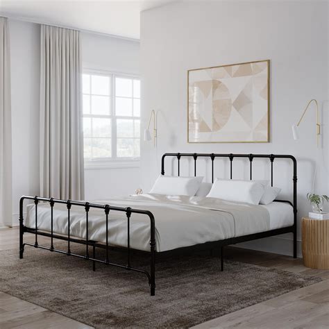 Mainstays Farmhouse Metal Bed, King Size Bed Frame, Black - Walmart.com ...