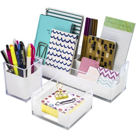 Sorbus Acrylic Desk Organizers Set 3-Piece, White Clear - Walmart.com - Walmart.com