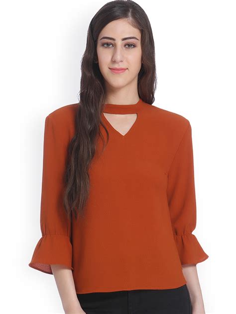 Buy ONLY Women Rust Orange Solid Top - Tops for Women 2169206 | Myntra