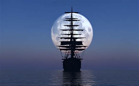 Moonlit Voyage: A Stunning 4K Ultra HD Wallpaper of a Sailing Ship