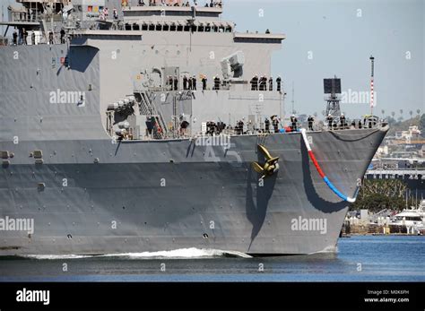 The U.S. Navy Whidbey Island-class amphibious dock landing ship USS Comstock returns to the ...