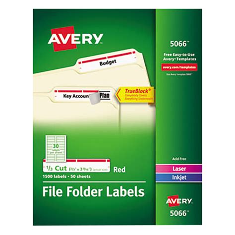 Avery 5066 2/3" x 3 7/16" White Top Tab 1/3 Cut File Folder Labels with ...