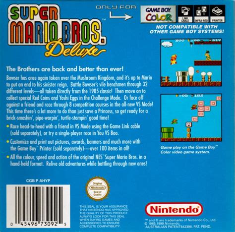 Super Mario Bros. Deluxe (1999) Game Boy Color box cover art - MobyGames