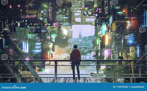 Cyberpunk City With Futuristic Buildings Royalty-Free Illustration ...