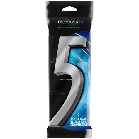 5 Gum Peppermint Cobalt Sugarfree Chewing Gum, 15-Stick Pack (Pack of 3) | 5 Gum