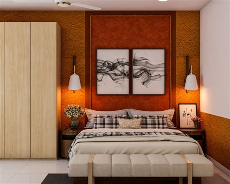 Bedroom Wall Design In Different Shades Of Orange | Livspace