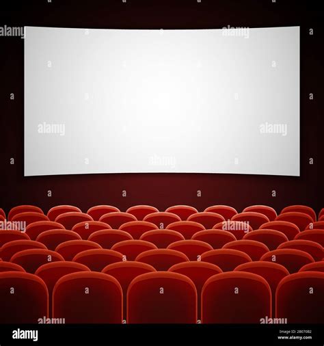 Cinema movie hall with white blank screen. Empty interior for ...