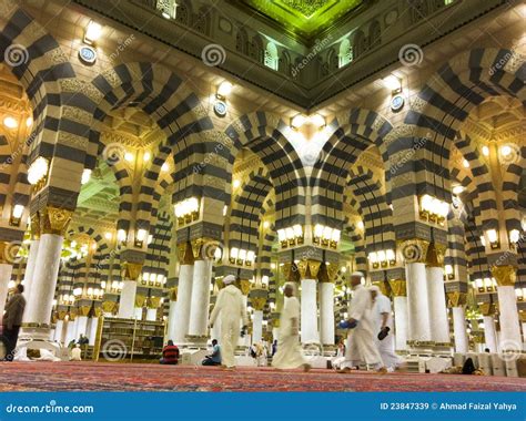 Interior of Masjid (mosque) Al Nabawi in Medina Editorial Stock Image - Image of koran, muhammad ...