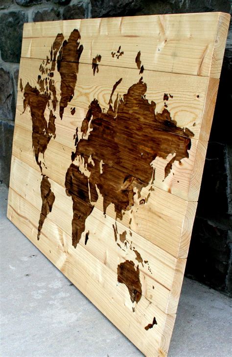 Wood World Map Wall Art | Wooden diy, Staining wood, Wood art