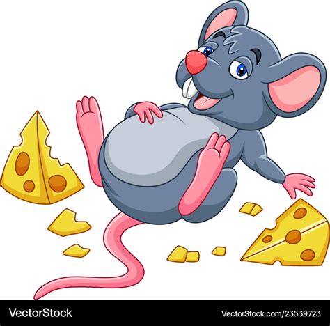 Cartoon mouse with a cheese and full belly Vector Image