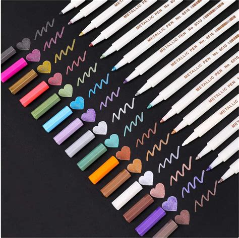 Amazon.com: Dyvicl Metallic Marker Pens, 15 Colors Hard Fine Tip Metallic Markers for Black ...