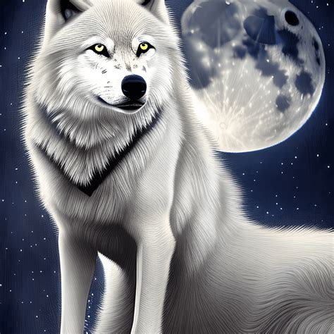 White Wolf and Moon Graphic · Creative Fabrica