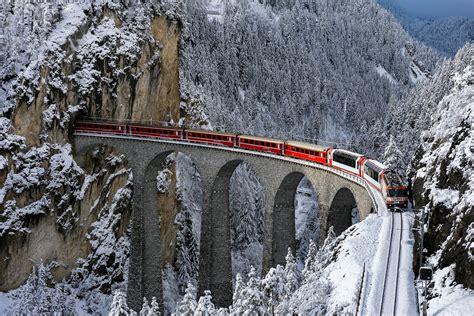 train, Railway, Bridge, Winter, Snow, Trees, Forest, Mountain, Tunnel, Switzerland Wallpapers HD ...