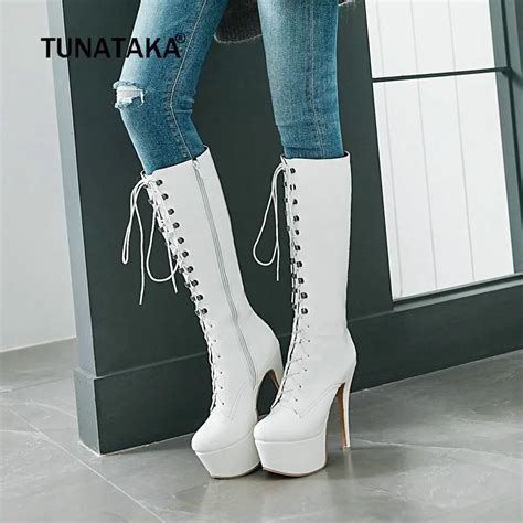 Sexy Patent Leather Women Knee High Boots Winter Platform Extreme Stiletto High Heels Boots Zip ...