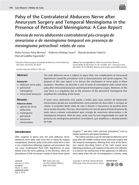 (PDF) Palsy of the Contralateral Abducens Nerve after Aneurysm Surgery and Temporal Meningioma ...