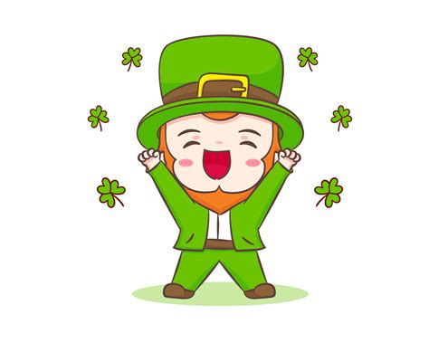 Cute Adorable happy Leprechaun cartoon. Hand drawn chibi character. Happy Saint Patrick's Day ...