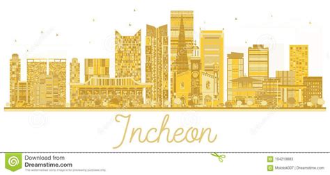 Incheon City Skyline Golden Silhouette. Cartoon Vector | CartoonDealer.com #104219883