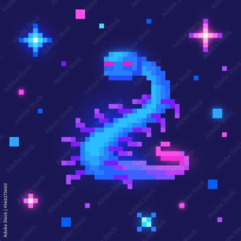 Alien in outer space. Cute monster in pixel art. 8 bit retro style vector illustration Stock ...