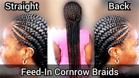 STRAIGHT BACK FEED-IN CORNROW BRAID HAIRSTYLE||YOUBCUTE - YouTube