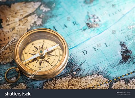 Old Compass On Vintage Map Adventure Stock Photo 600126266 | Shutterstock