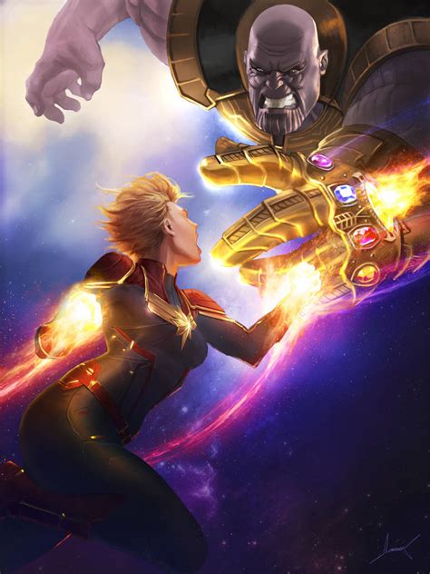 Captain Marvel vs. Thanos by PapurrCat on DeviantArt