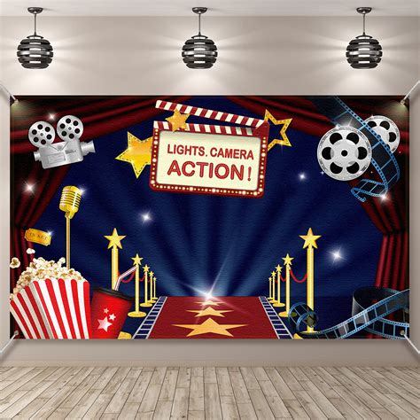 Buy Movie Theme Party Decorations Supplies, Large Fabric Backdrop for Movie Night Birthday Party ...