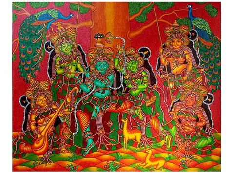 Lord Krishna in Vrindavan with Gopis | Acrylic Painting on Canvas by Arun Kumar | Exotic India Art