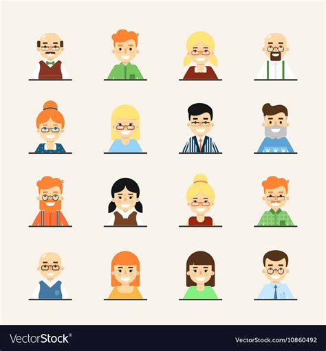 Smiling cartoon people icons set Royalty Free Vector Image