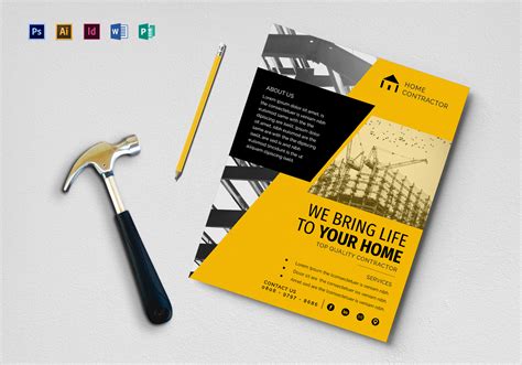 Contractors Flyer Design Template in PSD, Word, Publisher, Illustrator ...