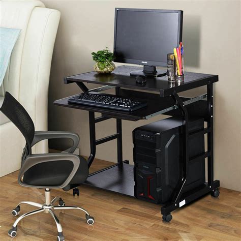 Mobile Rolling Computer Desk Small Space Saver Desk Laptop PC Printer ...