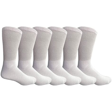 Unisex - 6 Pair King Size Mens Diabetic Crew Socks, Loose Fit Top Soft Cotton (White, King (13 ...