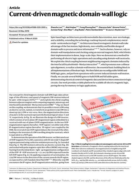 Current-driven magnetic domain-wall logic | Request PDF