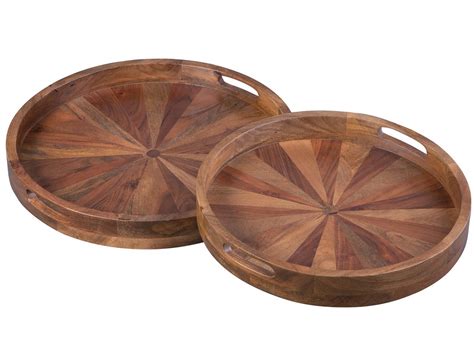 Set of 2 Natural Finish Wood Round Ottoman Trays 20"-22"Dia. | Steinhafels