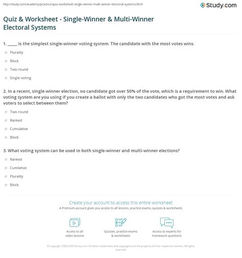 Quiz & Worksheet - Single-Winner & Multi-Winner Electoral Systems ...