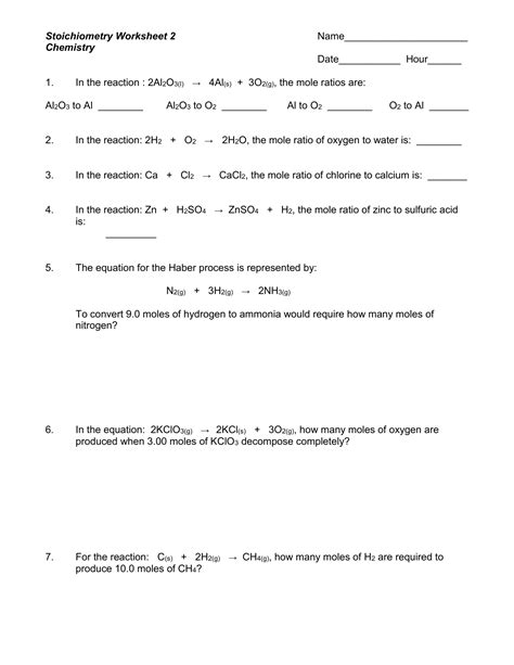 Stoichiometry Practice Problems Worksheet