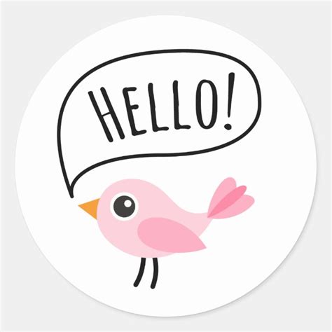 Cute pink bird saying Hello cartoon Classic Round Sticker | Zazzle.com