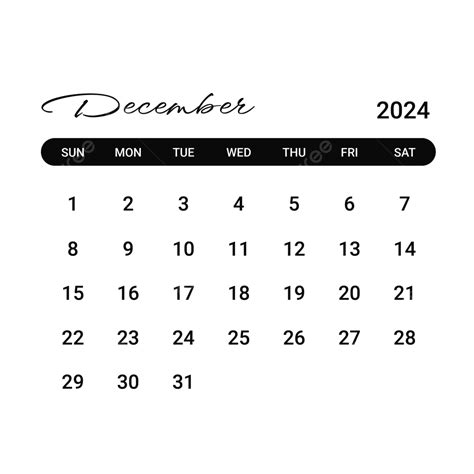 December 2024 Calendar Minimalist Design Vector, 2024, Calendar, December PNG and Vector with ...