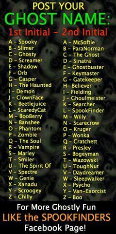 Ghost names | Scary names, Clown names, Ghost movies