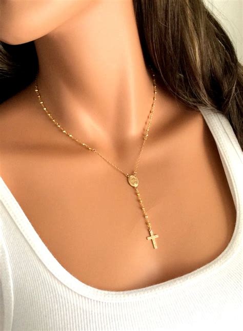 Gold Rosary Necklace Pyrite Gemstone 14kt by divinitycollection