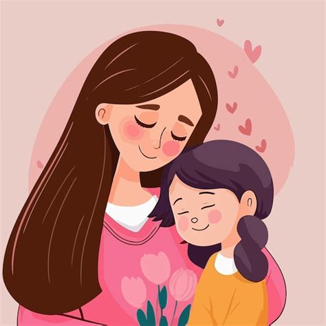 Premium Vector | Mother day cartoon illustration Mother hugging her daughter