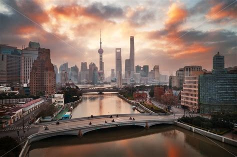 Shanghai city sunrise aerial view with Pudong business district – Songquan Photography