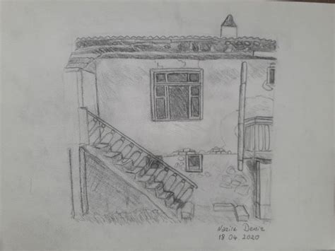 Lateral facade of an abandoned house. Drawn by Nazire Deniz | Pencil drawings, Sketches ...