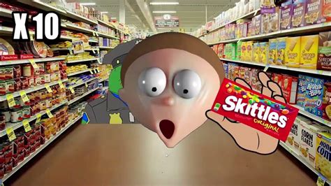 Stretchy Morty drops his Skittles and SpongeBob eats them. Stretchy ...