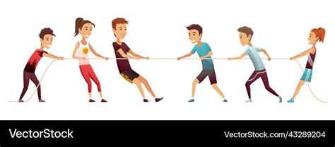 Kids pulling rope team game tug of war children Vector Image